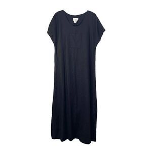 Match Point maxi black 100% linen dress‎ Sz L boho lagenlook